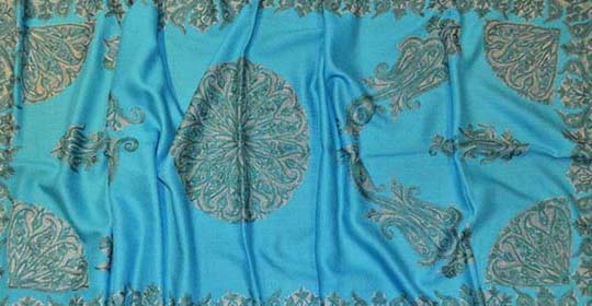 blue shawl kashmir stole hand embroidered wedding shawl